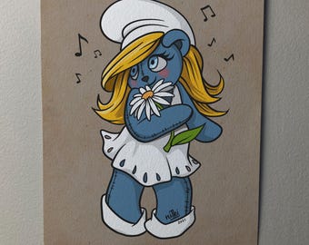 Smurfette Bear - Cartoon Inspired Bear Giclee Art Print *Unframed*