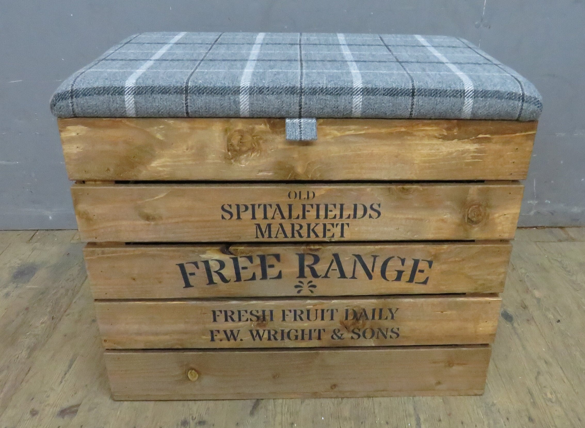 Large Wooden Storage Box With Fabric Upholstered Hinged Etsy UK