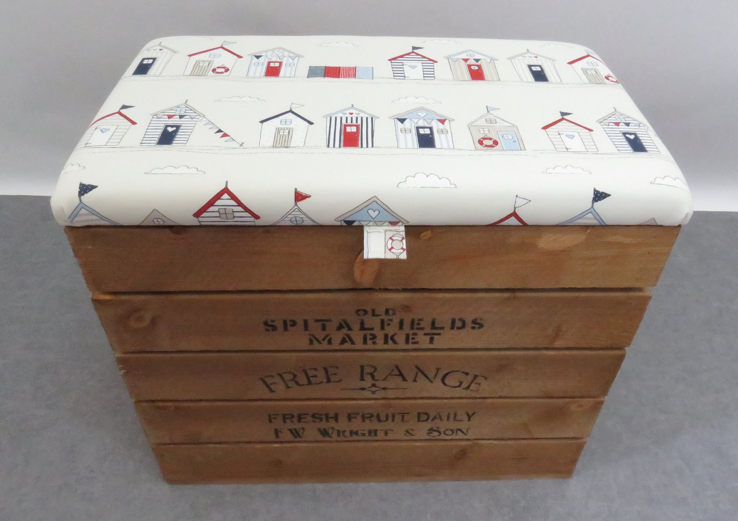 Large Wooden Storage Box with Fabric Upholstered Hinged Etsy