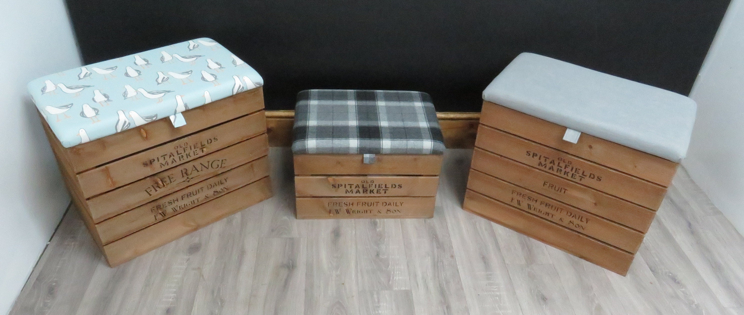 Large Wooden Storage Box With Fabric Upholstered Hinged Etsy UK