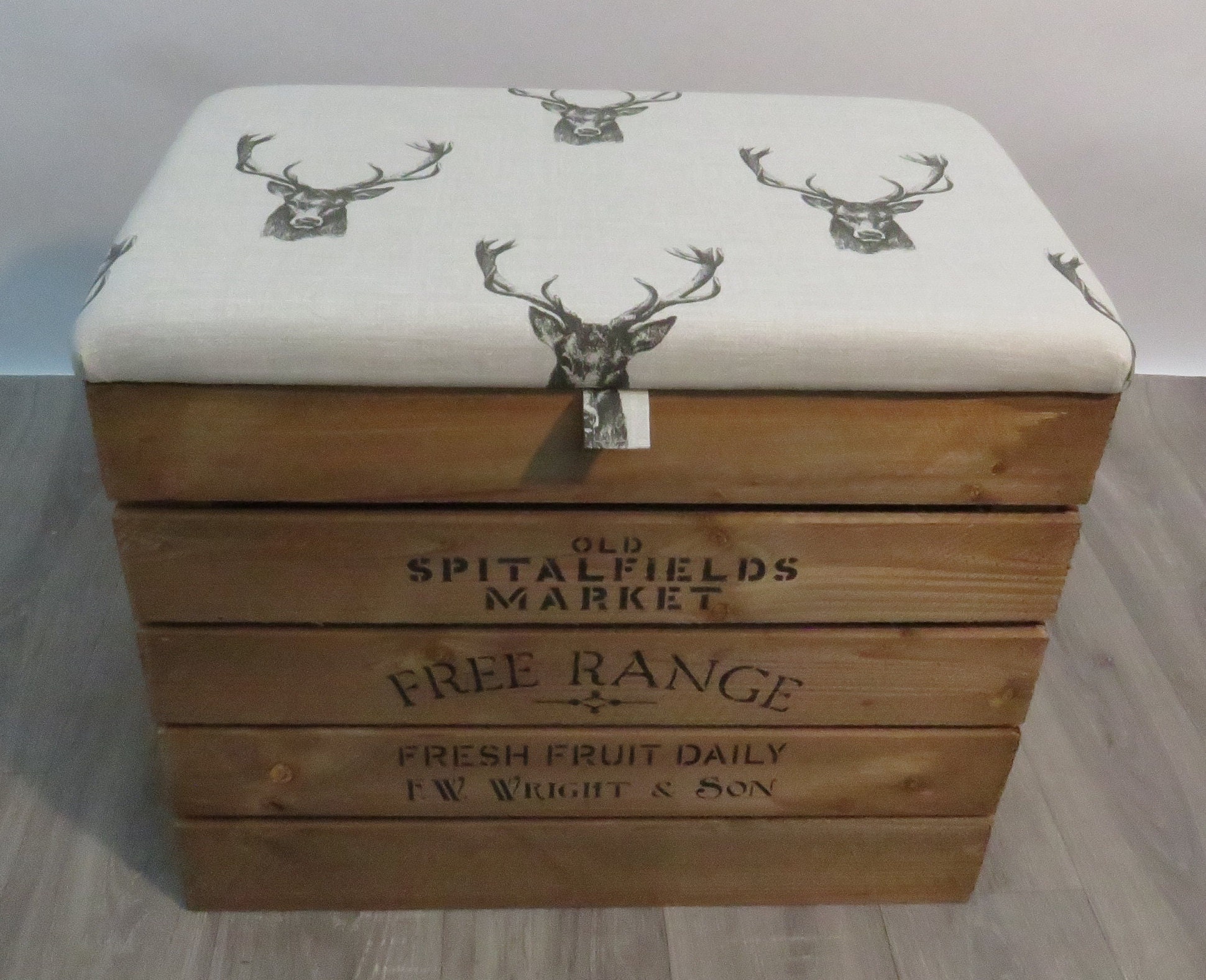 Large Wooden Storage Box with Fabric Upholstered Hinged Etsy