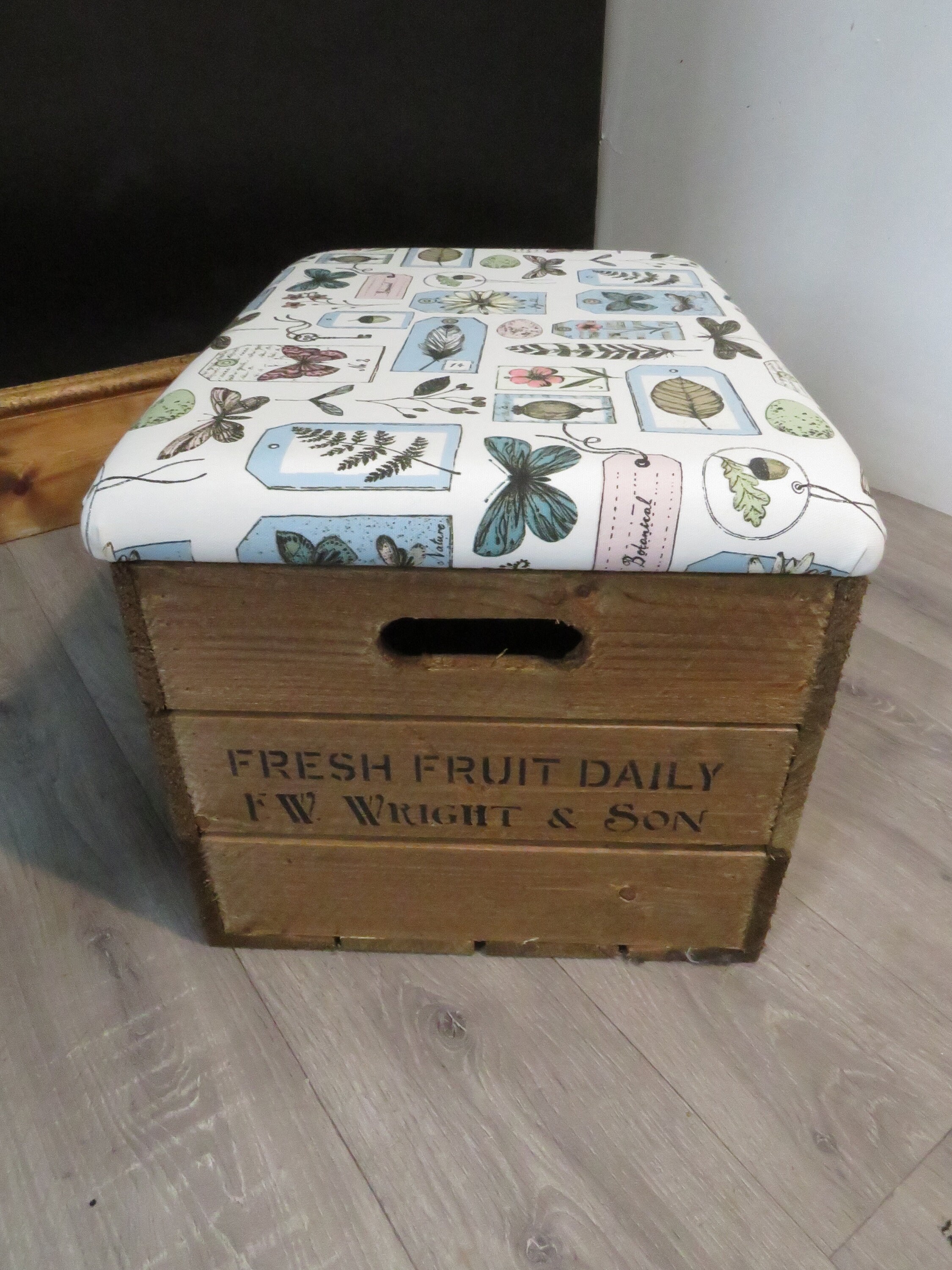 Wooden Storage Box With Fabric Upholstered Hinged Lid/seat Etsy UK