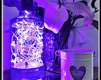 Whitley Neill Parma Violet Gin Bottle Light (70cl with 100 micro LED purple lights and original bottle cap)