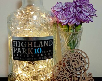 Highland Park 10 Whisky Bottle Light (70cl with 100 micro LED warm white lights and original bottle cap)