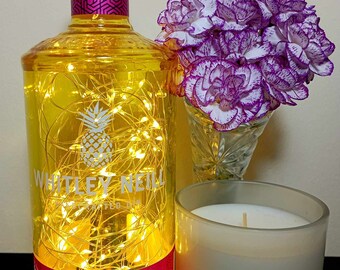 Whitley Neill Pineapple Gin Bottle Light (70cl with 100 micro LED warm white lights and original bottle cap)