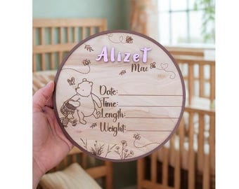 Personalized Winnie the Pooh Birth Stats Sign: Engraved Wood Nursery Decor
