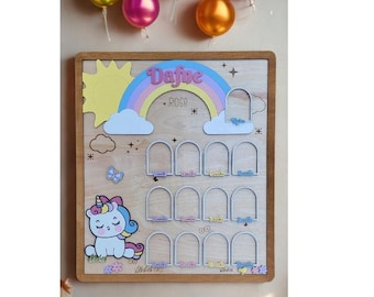 Rainbow Unicorn 1st Year Photo Frame: Layered Wood Baby Milestone Display