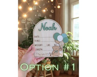 Personalized Wooden Baby Announcement Sign & Closet Dividers: Teddy Bear Design