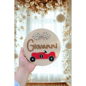 Personalized Race Car Name Sign - Custom Wooden Nursery Decor