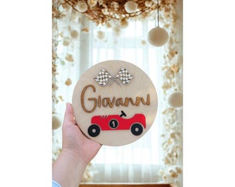 Personalized Race Car Name Sign - Custom Wooden Nursery Decor