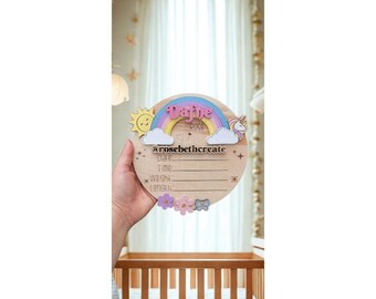 Custom Wooden Birth Announcement Sign | Personalized Newborn Hospital Photo Prop | Baby Girl Nursery Decor