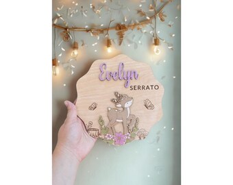 Personalized Baby Name Sign Set: Deer Floral Nursery Decor