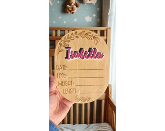 Personalized Wooden Birth Stat Sign – Custom Baby Name Announcement Plaque
