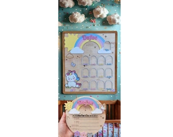 Rainbow Unicorn Baby Milestone Set: Custom Engraved Nursery Decor