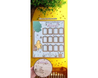 Classic Winnie the Pooh Baby Milestone Set – Personalized Birth Stat & 12-Month Photo Frame