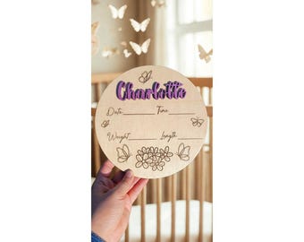 Personalized Wooden Baby Birth Announcement Sign with Stats - Newborn Photo Prop - Nursery Decor