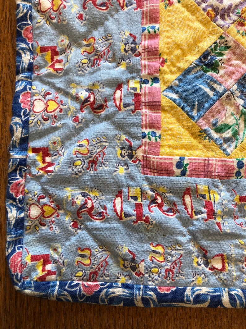 Handmade Vintage Feed Sack 4 Patch Doll Quilt Fiber Arts Art Collectibles