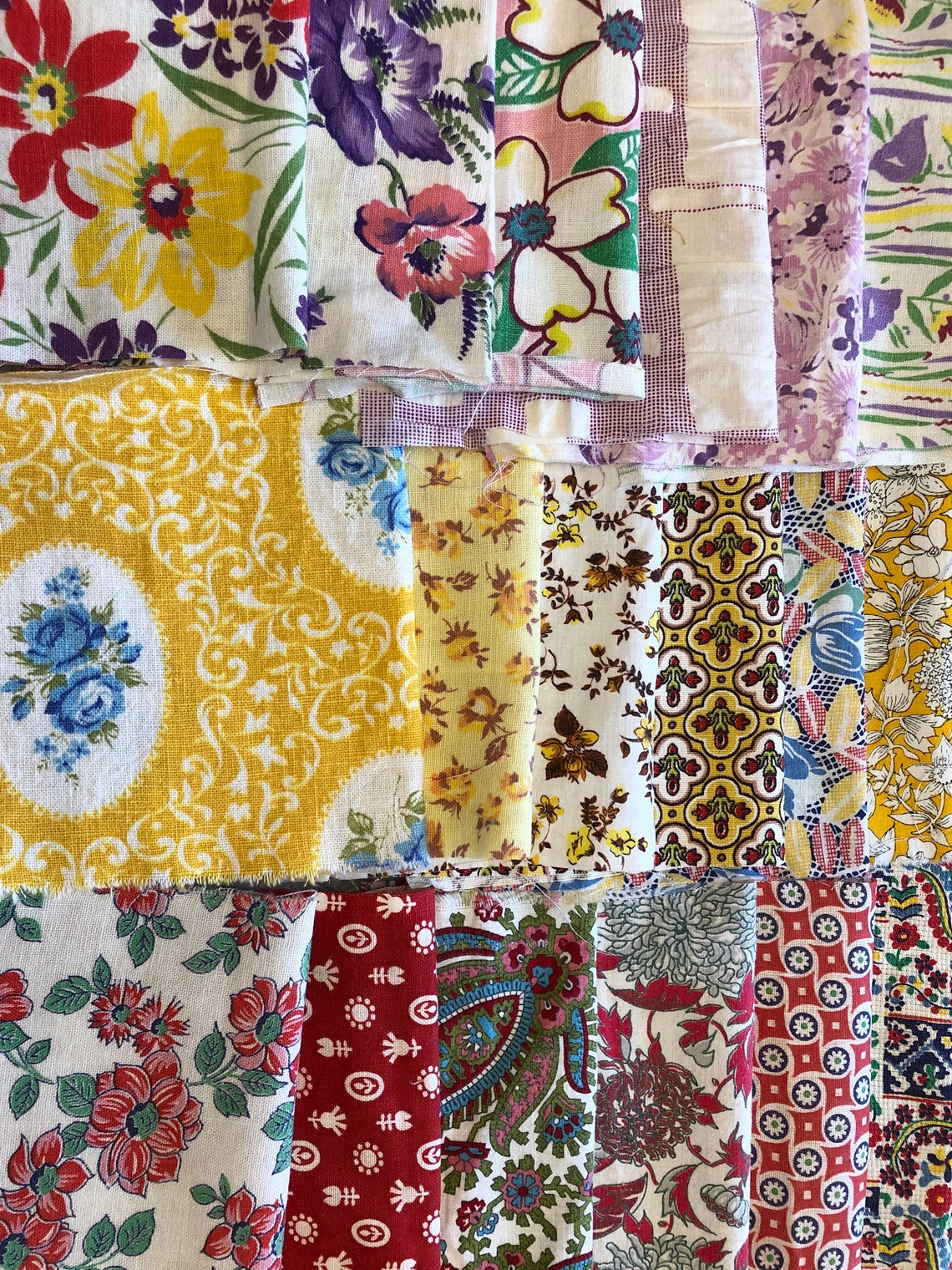 Vintage feed sack fabrics red yellow purple 6 x 9 Etsy