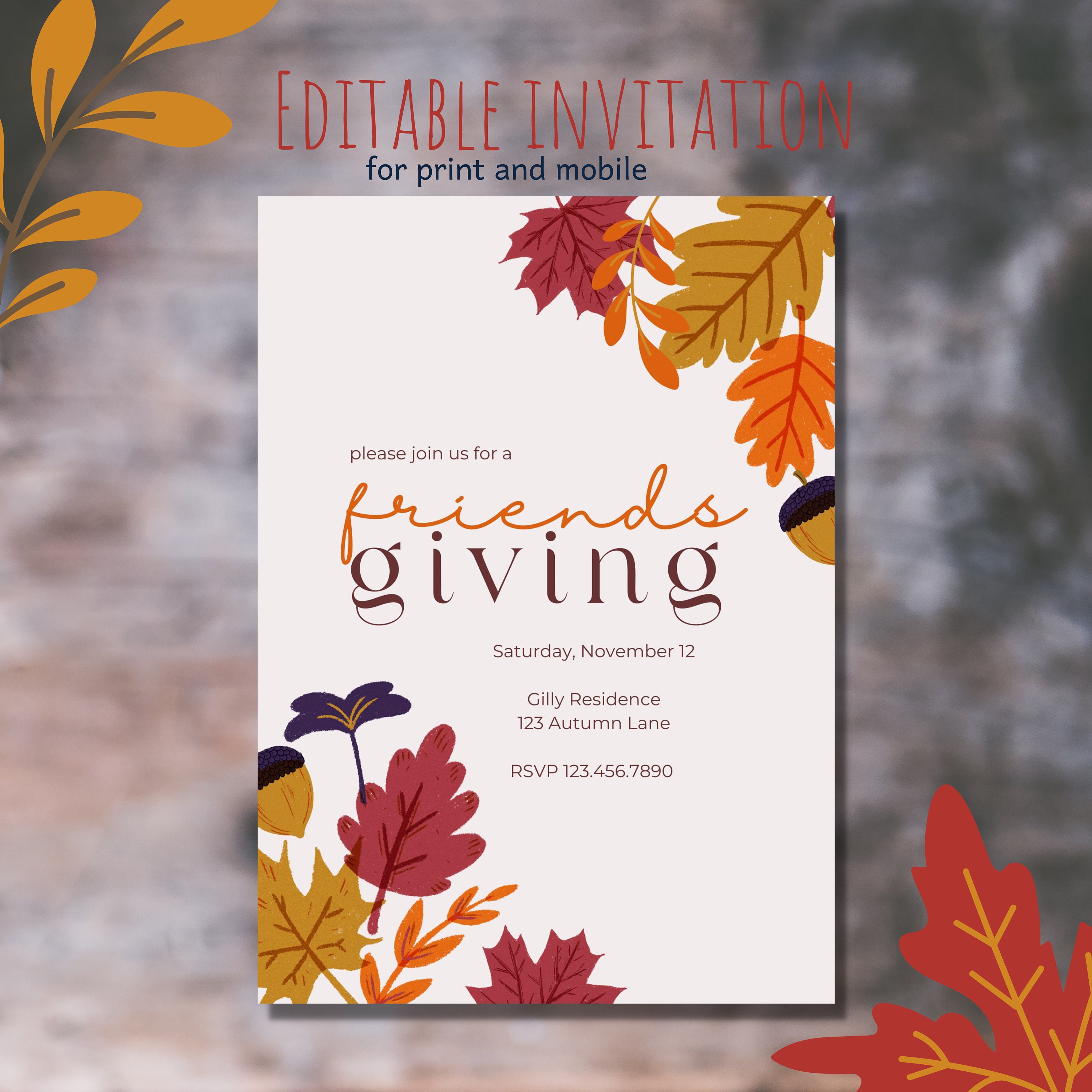 Friendsgiving Invitation Template EDITABLE Digital Party Etsy Friendsgiving Invitation Template EDITABLE Digital Party Etsy