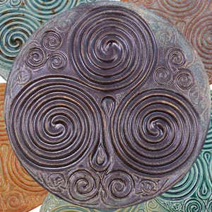 Ceramic Triskelion Finger Labyrinth Plate Size-   Meditation Prayer Art, Calming Activity, Fidget Focus Tool, Mythology Maze Game#G4.1