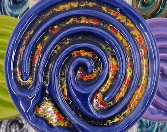 Ceramic Baltic Wave 3-Circuit Finger Labyrinth -   Fidget Focus Tool, Calming Activity, Meditation Prayer Art, Mythology Maze Game #G4