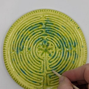 Ceramic Circular Chartres Finger Labyrinth- Medieval Cathedral Maze Game, Meditation Prayer Spiritual Art#G28