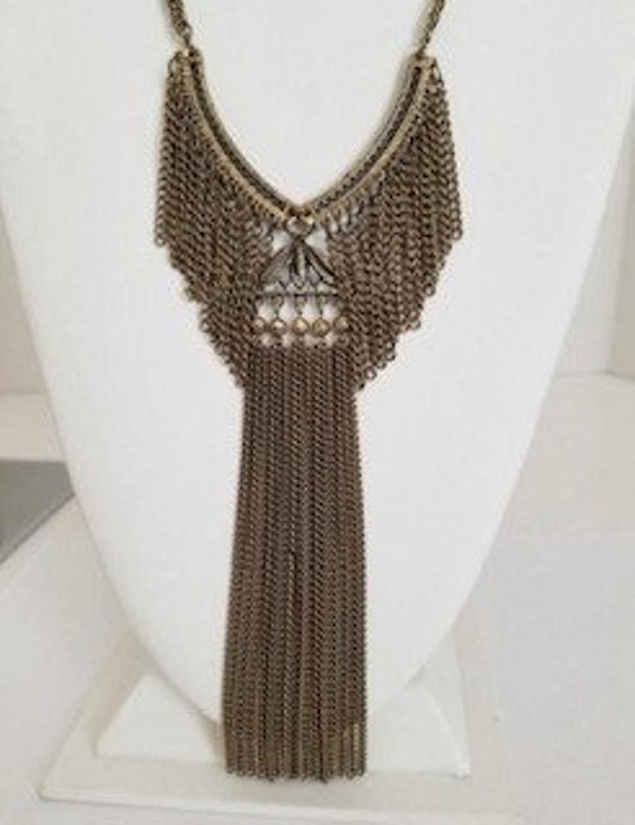 Vintage Designer Statement Necklace Bronze Tassel