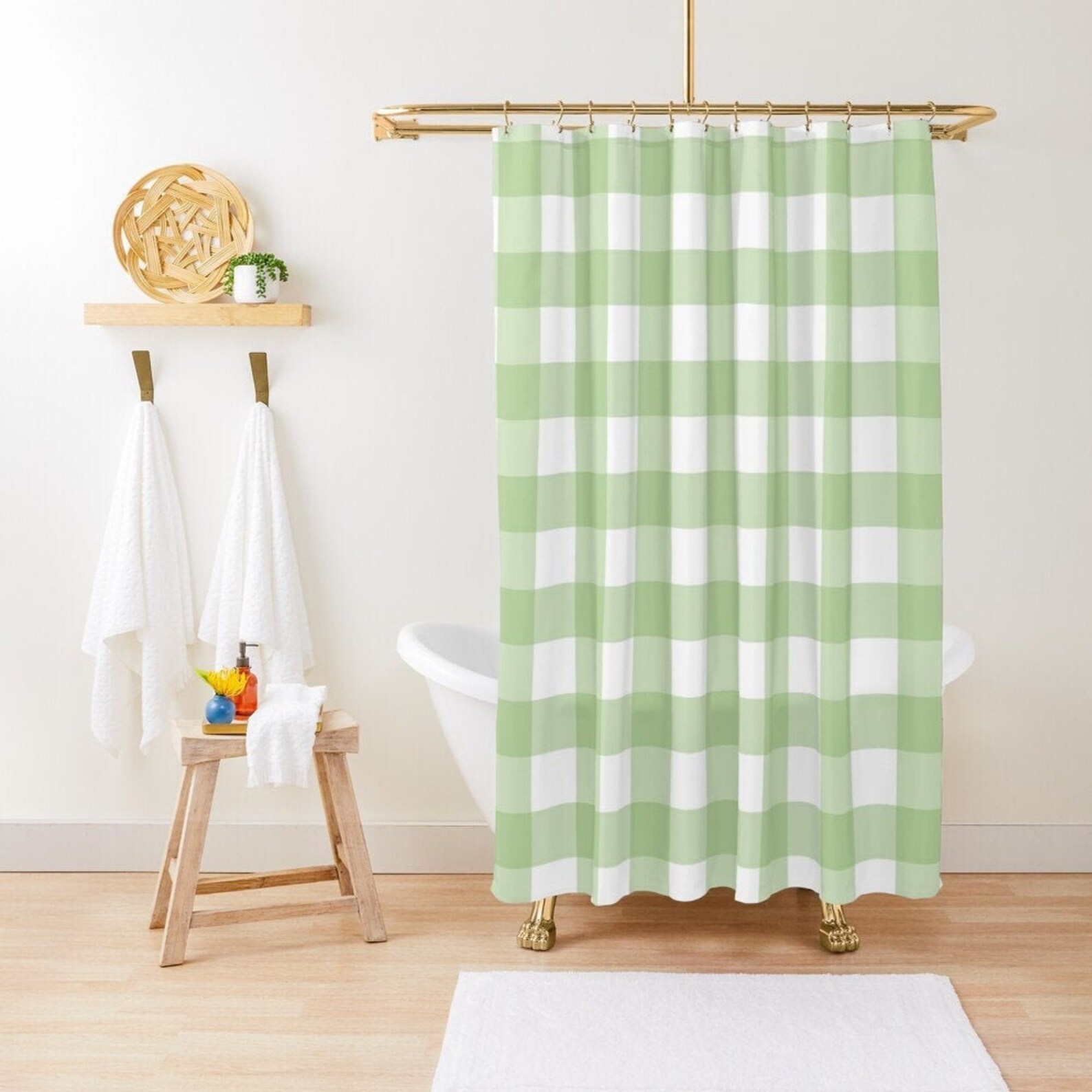 Green Plaid Shower Curtain Large Buffalo Check Fabric Long Etsy