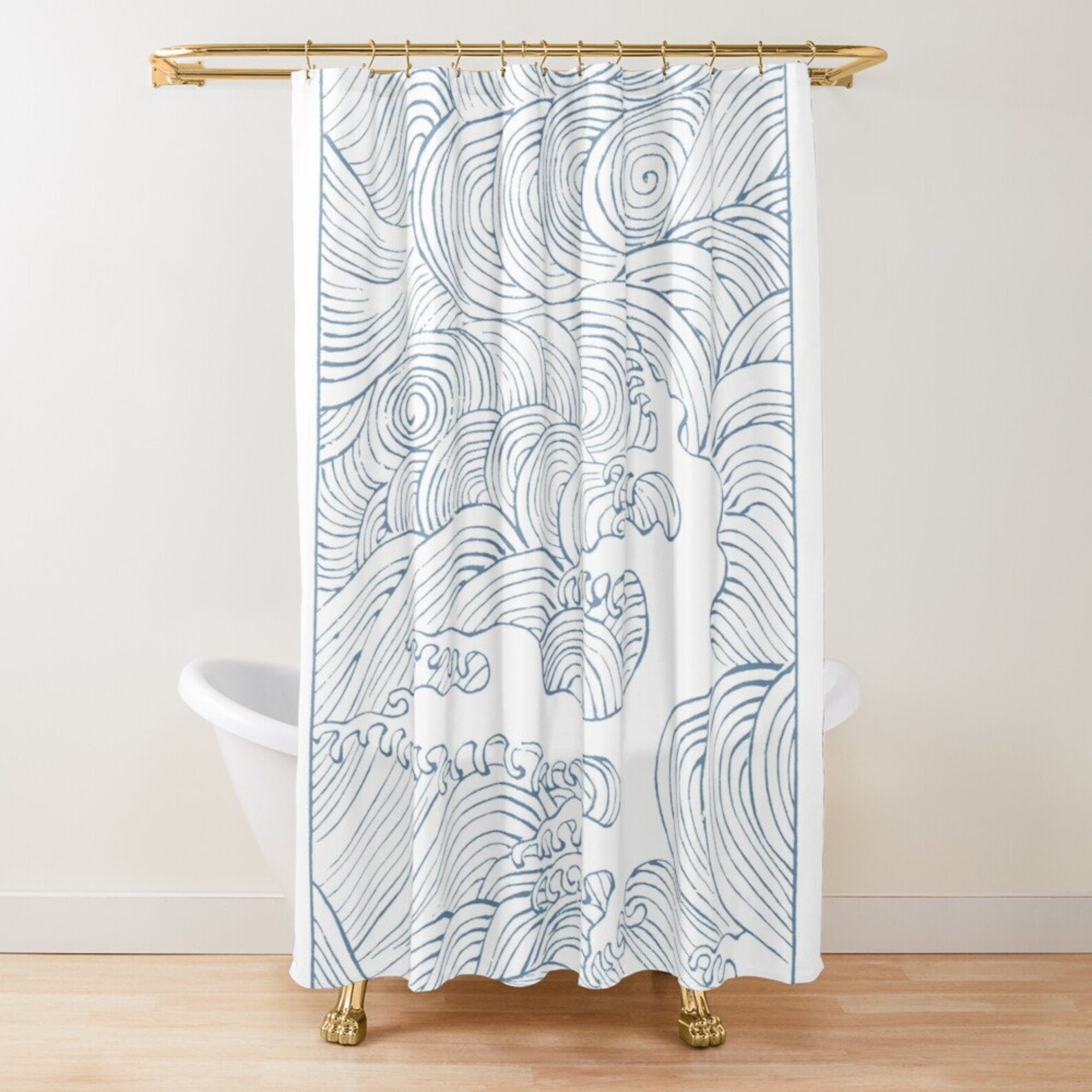 Waves Shower Curtain Japanese Blue and White Vintage Asian Etsy