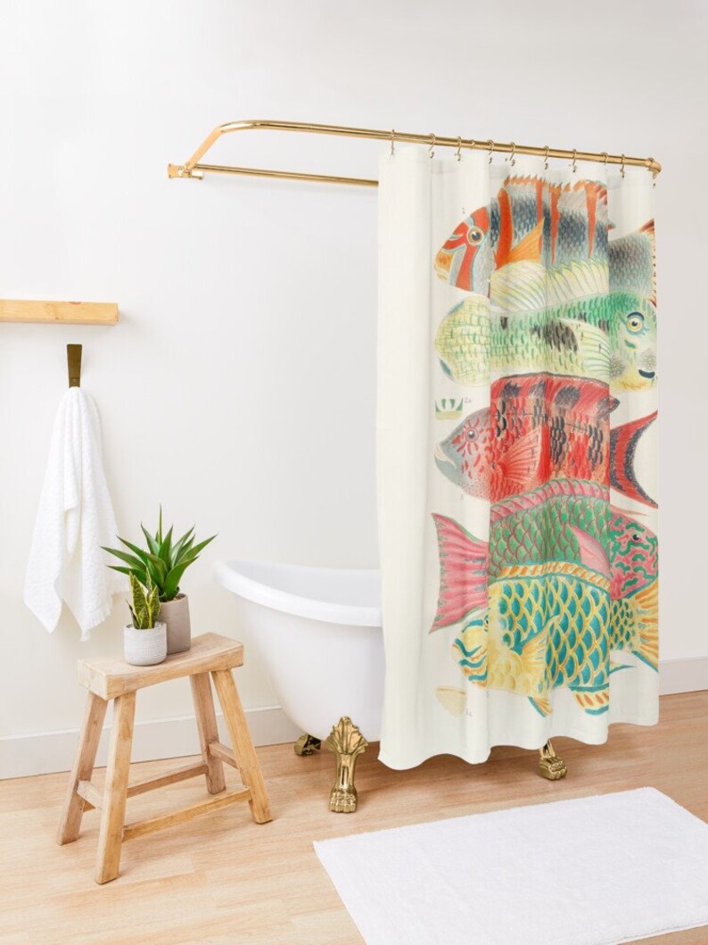 Nautisch douchegordijn met vissen vintage wetenschappelijke Etsy