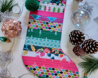 Patchwork Christmas Stockings, Quilted Christmas Stockings, Christmas Home Decor, Merry and Bright, Mix and Match Stockings, Pink Christmas