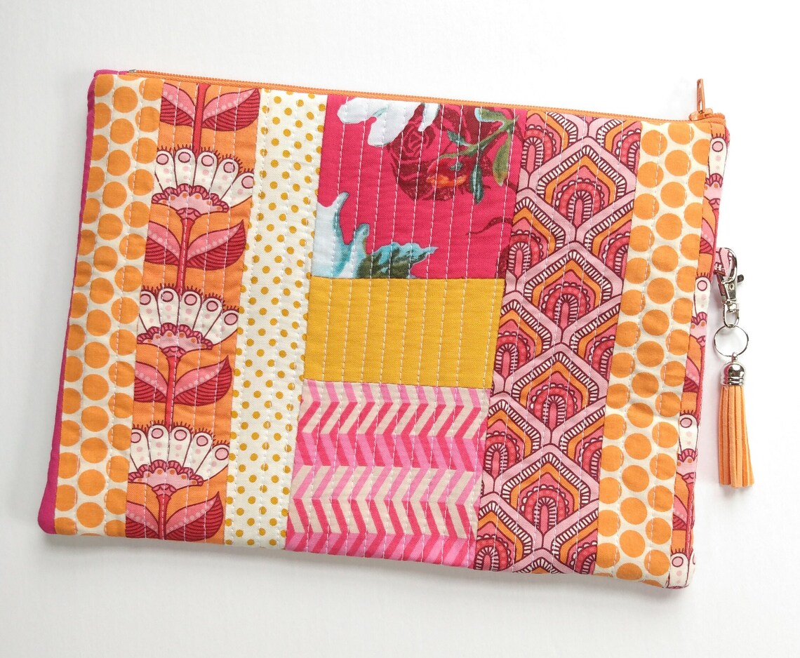Medium Zipper Bag, Clutch, Handmade Pouch, Patchwork Bag, Quilted