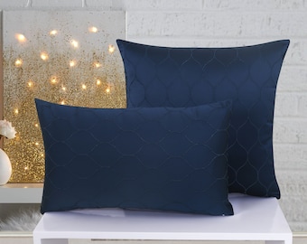 IHF Ogee Pattern Designer Decorative Solid Square Lumbar Throw Pillow Cushion Cover Blue