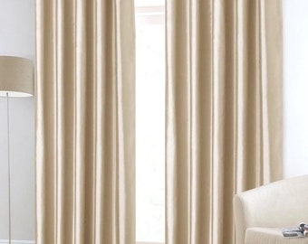 IHF Faux Silk Dupioni Curtains, Designer Lined Faux Silk Custom Drapes, Pinch Pleat Drapery Panels, Warm Beige, Pair