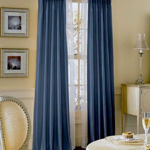 IHF Silk Dupioni Solid Textured Lined Grommet Pleated Extra Wide Extra Long Panels Custom Curtains Drapes Custom Drapery Midnight Blue