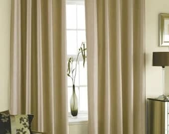 IHF Faux Silk Dupioni Curtains, Designer Lined Custom Drapes, Pinch Pleat Drapery Panels, Beige, Pair