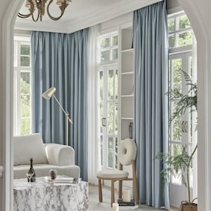 IHF Linen Solid Lined Grommet Pleated Extra Wide Panels Custom Curtains Drapes Drapery Slate Blue