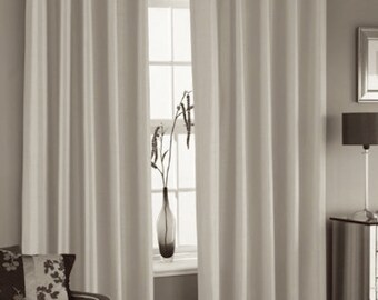 IHF Faux Silk Dupioni Curtains, Designer Lined Custom Drapes, Pinch Pleat Drapery Panels, Ecru, Pair