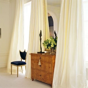 IHF Silk Dupioni Solid Textured Lined Grommet Pleated Extra Wide Extra Long Panels Custom Curtains Drapes Custom Drapery Cream