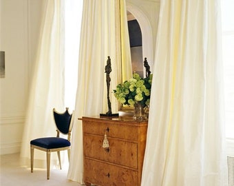 IHF Dupioni Silk Curtains, Luxury Silk Drapes, Pinch Pleat Lined Custom Drapery Panels, Cream (Pair)