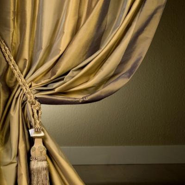 IHF Silk Dupioni Solid Textured Lined Grommet Pleated Extra Wide Extra Long Panels Custom Curtains Drapes Custom Drapery Antique Gold