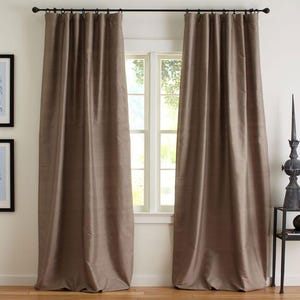 IHF Silk Dupioni Solid Textured Lined Grommet Pleated Extra Wide Extra Long Panels Custom Curtains Drapes Custom Drapery Stone Brown