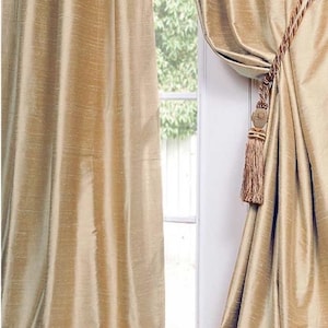 IHF Silk Dupioni Solid Textured Lined Grommet Pleated Extra Wide Extra Long Panels Custom Curtains Drapes Custom Drapery Champagne