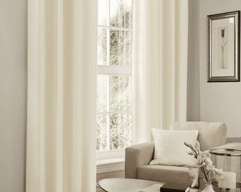IHF Faux Silk Dupioni Curtains, Designer Lined Custom Drapes, Pinch Pleat Drapery Panels, Ivory, Pair