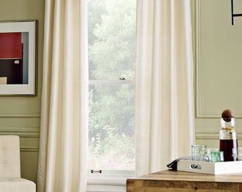 IHF Dupioni Silk Curtains, Luxury Silk Drapes, Pinch Pleat Lined Custom Drapery Panels, Ivory (Pair)