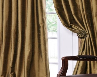 Cortinas de seda Dupioni IHF, visillos de seda de lujo, paneles de cortina personalizados con pliegues pellizcados y forro, estilo antiguo (par).