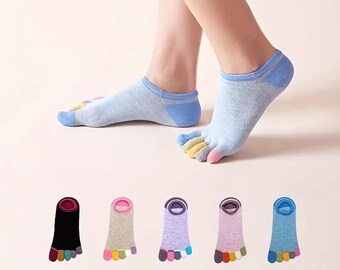 Colorful No Show Socks, Comfy and Breathable Five Toe Socks, Women's Stockings & Hosiery***You get one pair **Size: US 5-8