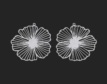 Stainless Steel Pendants, Etched Metal Embellishments, Flower, Stainless Steel Color, 35.5x33.5x0.3mm, Hole: 1.2mm ***2 pcs per order