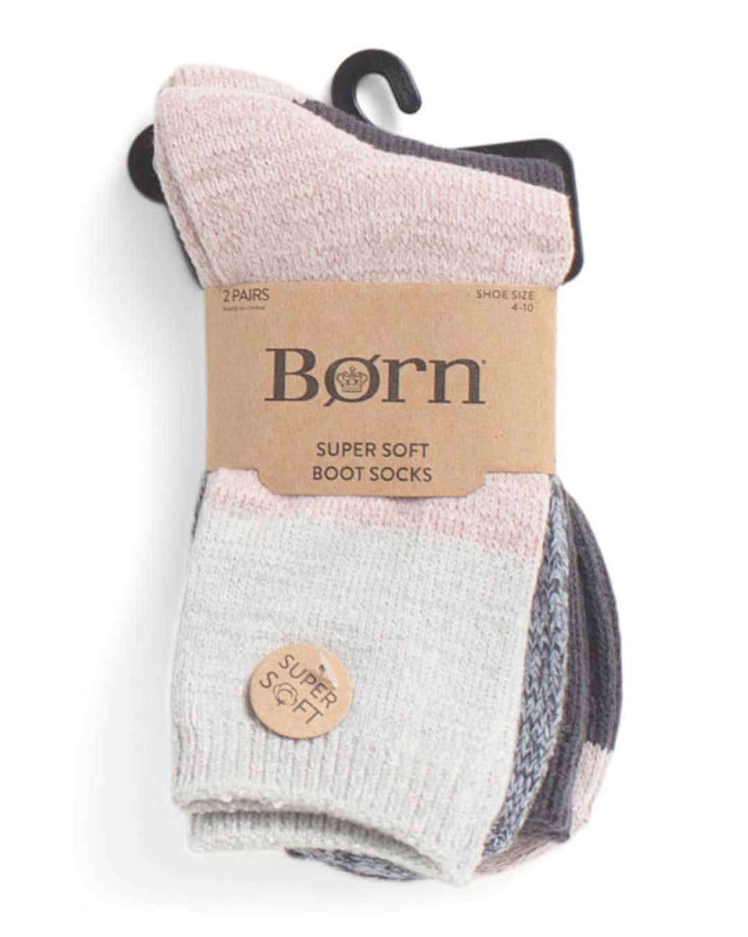 BORN 2pk Color Block Super Soft Boot Socks for Women O/S shoe Size 4