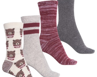 BORN OUTDOORS Holiday Bear Socks - 4-Pack, Crew (For Women) Size:  O/S (Shoe Size 4-10)